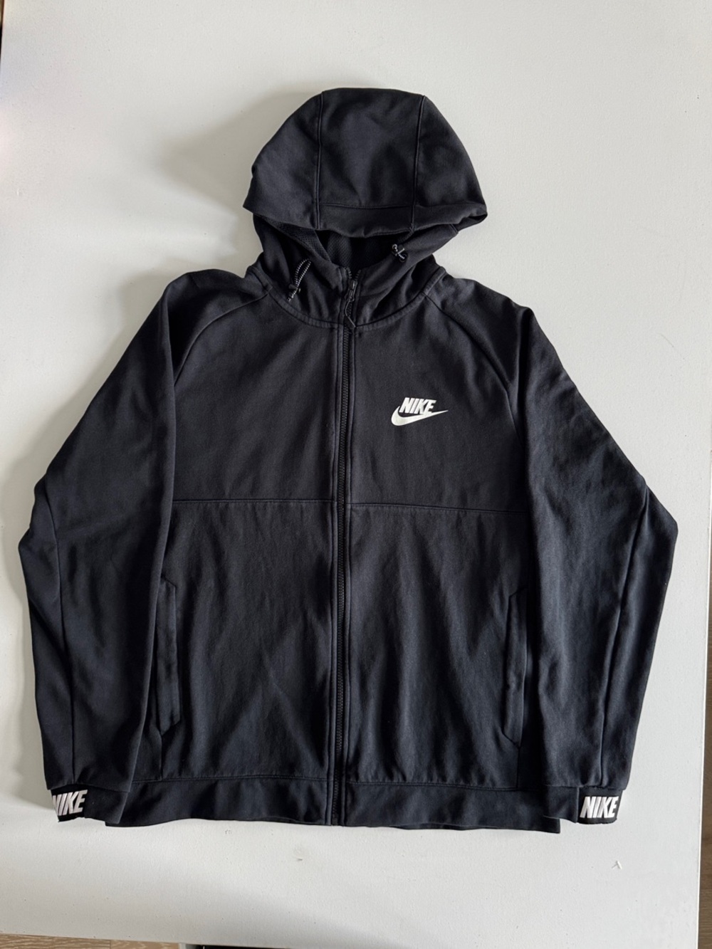 Nike Black Lightweight Full-Zip Hooded Jacket with White Logo